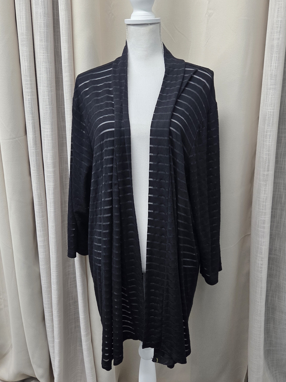 Avenue Black Sheer Striped Cardigan 26/28 Minimalist Layering Gothic Chic